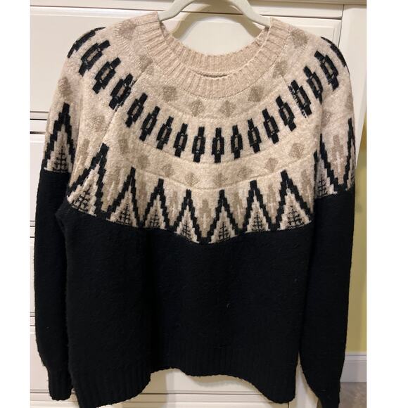 Lucky Brand Fair Isle Sweater Black & Cream Women's Size Large Fishermancore - Picture 2 of 5